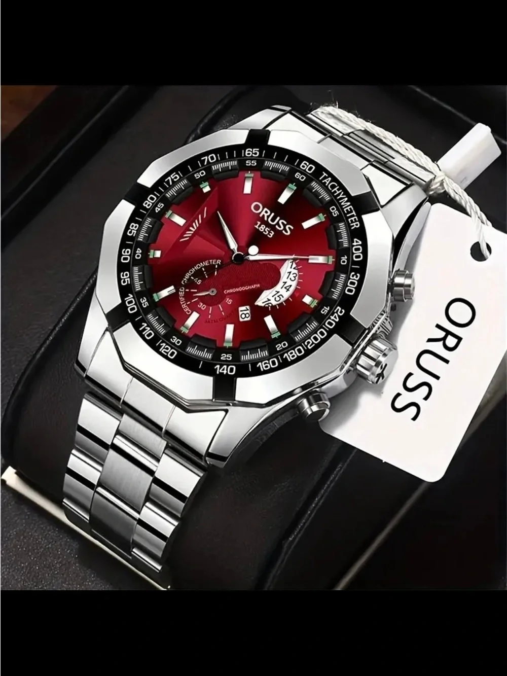 ORUSS Men's watch, authentic new model, large dial, calendar function, Red dial